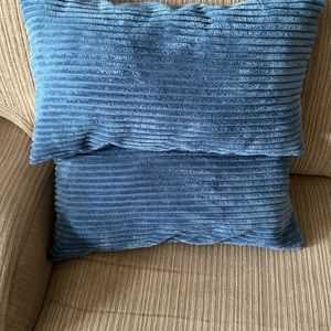 Blue rectangular pillows velvet like texture. 20” long and 11” high